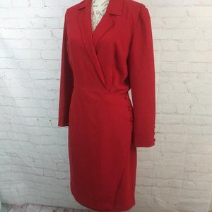 Maggy London Sz 10 Red Faux Wrap Holiday Dress